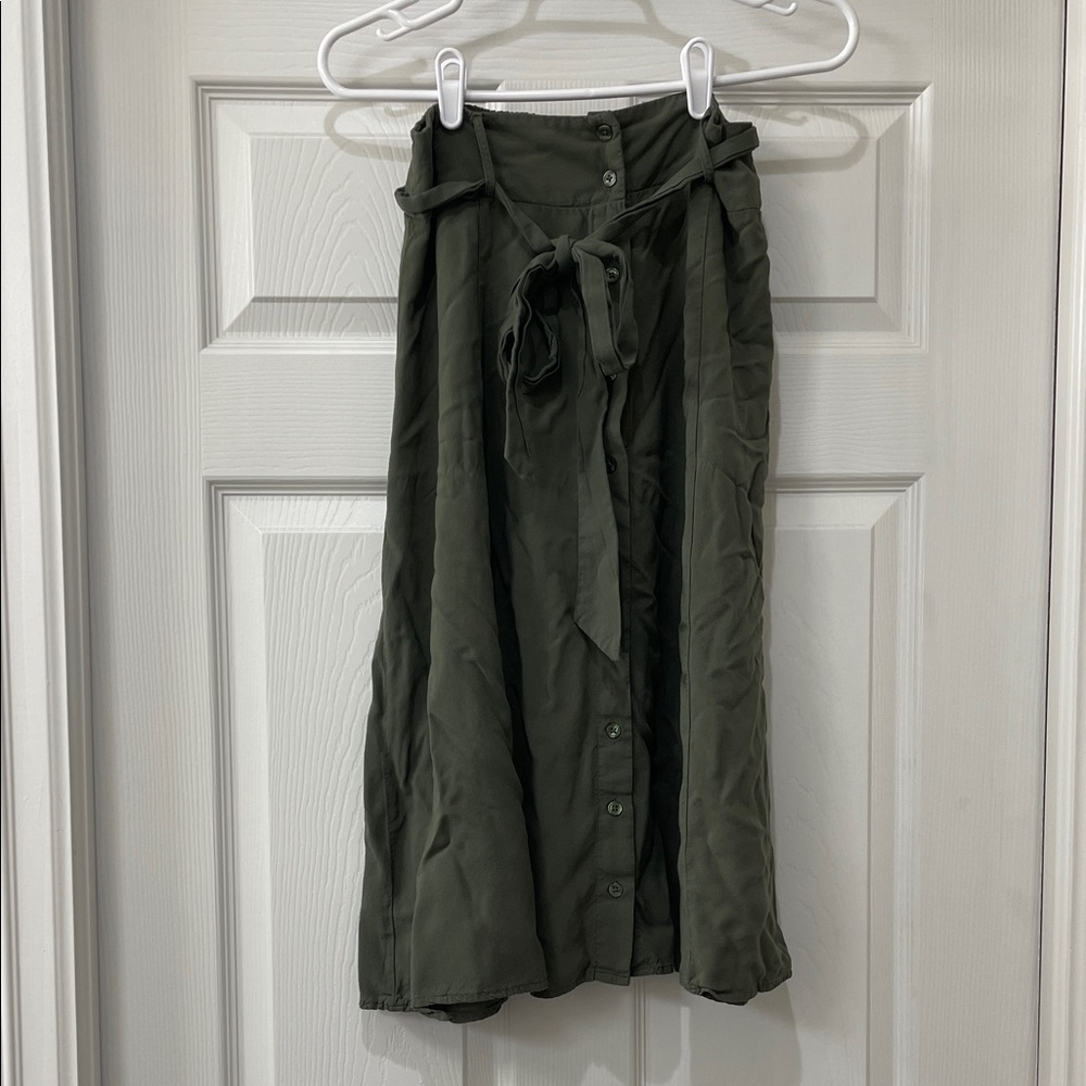 Olive Green Button-Down Midi Skirt